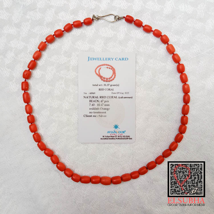 Kalung Red Coral (Marjan/Corralium Rubrum) Laut Mediterania Asli Impor Tunisia bermemo Aviannoor Jewellery Card