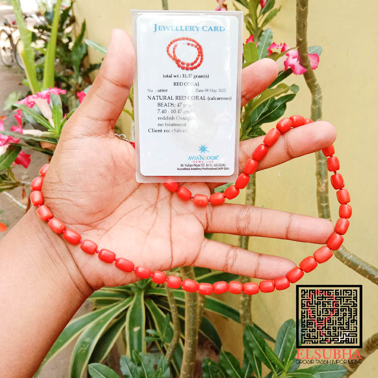 Kalung Red Coral (Marjan/Corralium Rubrum) Laut Mediterania Asli Impor Tunisia bermemo Aviannoor Jewellery Card