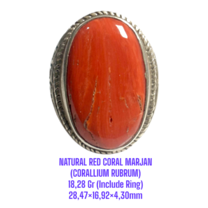 CINCIN PERAK NATURAL RED CORAL MARJAN (CORALLIUM RUBRUM) 18,28 Gr 28,47×16,92×4,30mm (Include Memo Aviannoor Gems Lab)