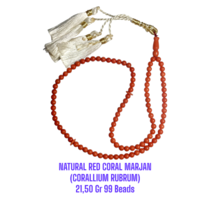 TASBIH NATURAL RED CORAL MARJAN (CORALLIUM RUBRUM) 21,50 Gr 5,2mm 99 Beads (Include Jewelry Card Aviannoor Gems Lab)