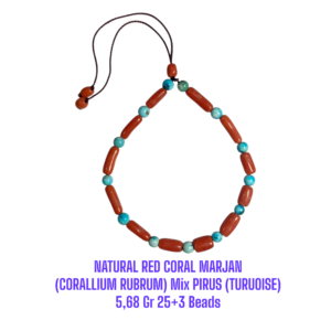 GELANG NATURAL RED CORAL MARJAN (CORALLIUM RUBRUM) MIX PIRUS (TURQUOISE) 5,68 Gr 25+3 Beads