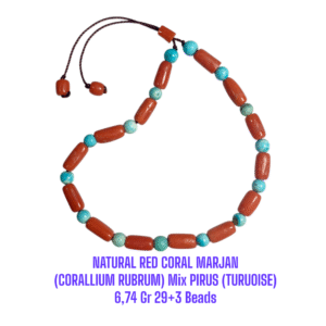 GELANG NATURAL RED CORAL MARJAN (CORALLIUM RUBRUM) MIX PIRUS (TURQUOISE) 6,74 Gr 29+3 Beads