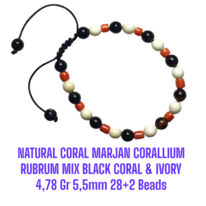 GELANG NATURAL RED CORAL MARJAN (CORALLIUM RUBRUM) MIX BLACK CORAL & IVORY 4,78 Gr 28+2 Beads