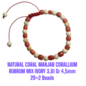 GELANG NATURAL RED CORAL MARJAN (CORALLIUM RUBRUM) MIX IVORY 3,61 Gr 4,5mm 29+2 Beads