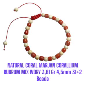 GELANG NATURAL RED CORAL MARJAN (CORALLIUM RUBRUM) MIX IVORY 3,81 Gr 4,5mm 31+2 Beads