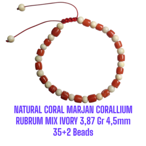 GELANG NATURAL RED CORAL MARJAN (CORALLIUM RUBRUM) MIX IVORY 3,87 Gr 4,5mm 35+2 Beads