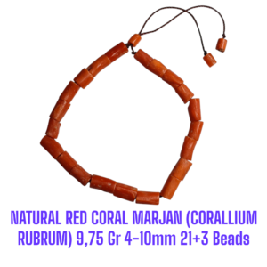 GELANG NATURAL RED CORAL MARJAN (CORALLIUM RUBRUM) 9,75 Gr 4-10mm 21+3 Beads