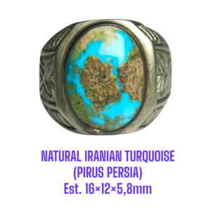CINCIN PERAK NATURAL IRANIAN TURQUOISE (PIRUS PERSIA) Est. 16×12×5,8mm