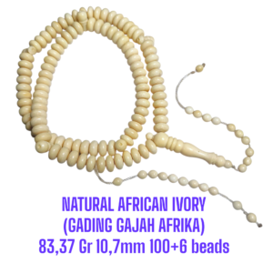 TASBIH NATURAL AFRICAN IVORY
(GADING GAJAH AFRIKA) 83,37 Gr 10,7mm 100+6 Beads