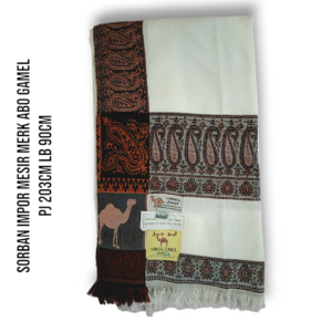 SORBAN IMPOR MESIR MERK ABO GAMEL PJ 203CM LB 90CM WARNA PUTIH
