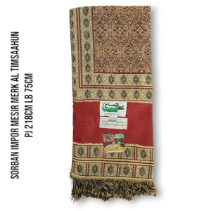 SORBAN IMPOR MESIR MERK AL TIMSAAHUN PJ 218CM LB 75CM WARNA MERAH TUA EMAS