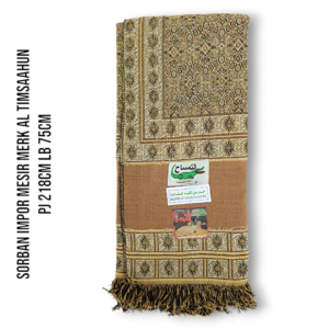 SORBAN IMPOR MESIR MERK AL TIMSAAHUN PJ 218CM LB 75CM WARNA COKLAT TUA EMAS