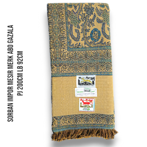 SORBAN IMPOR MESIR MERK ABO GAZALA PJ 200CM LB 92CM WARNA KUNING TUA BIRU