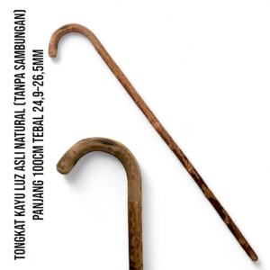 TONGKAT KAYU LUZ ASLI NATURAL (TANPA SAMBUNGAN) PJ 100Cm TB 24,9–26,5mm