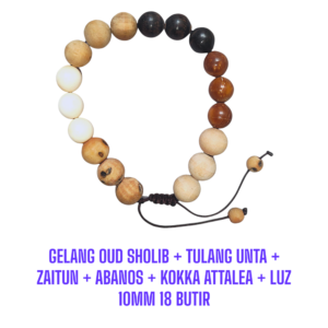 GELANG OUD SHOLIB + TULANG UNTA + ZAITUN + ABANOS + KOKKA ATTALEA + LUZ 10MM 18 BUTIR