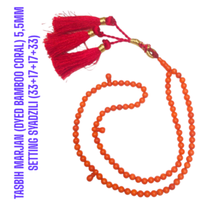 TASBIH SINTETIS MARJAN (DYED BAMBOO CORAL) 5,5MM SETTING SYADZILI (33+17+17+33)