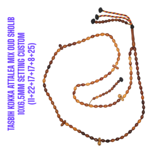 TASBIH KOKKA ATTALEA MIX OUD SHOLIB 10X6,5MM SETTING CUSTOM (11+22+17+17+8+25)