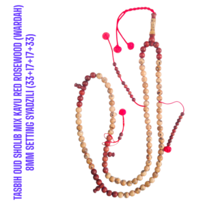 TASBIH OUD SHOLIB MESIR MIX KAYU RED ROSEWOOD (WARDAH) 8MM SETTING SYADZILI (33+17+17+33)