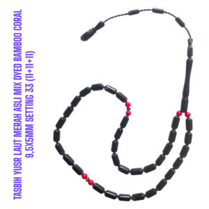 TASBIH YUSR LAUT MERAH ASLI MIX DYED BAMBOO CORAL 9,5X5MM SETTING 33 (11+11+11)
