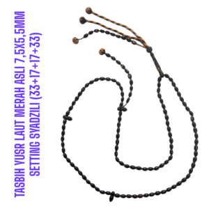 TASBIH YUSR LAUT MERAH ASLI 7,5X5,5MM SETTING SYADZILI (33+17+17+33)