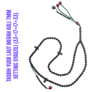 TASBIH YUSR LAUT MERAH ASLI 7MM SETTING SYADZILI (33+17+17+33)