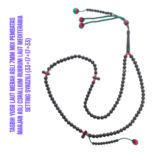 TASBIH YUSR LAUT MERAH ASLI 7MM MIX PEMBATAS MARJAN ASLI CORALLIUM RUBRUM LAUT MEDITERANIA SETTING SYADZILI (33+17+17+33)