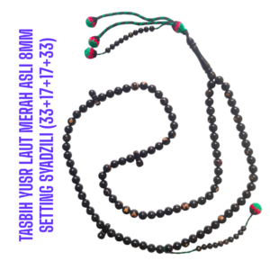 TASBIH YUSR LAUT MERAH ASLI 8MM SETTING SYADZILI (33+17+17+33)