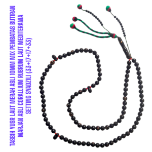 TASBIH YUSR LAUT MERAH ASLI 10MM MIX PEMBATAS BUTIRAN MARJAN ASLI CORALLIUM RUBRUM LAUT MEDITERANIA SETTING SYADZILI (33+17+17+33)