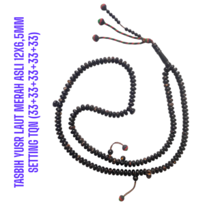 TASBIH YUSR LAUT MERAH ASLI 12X6,5MM SETTING TQN (33+33+33+33+33)
