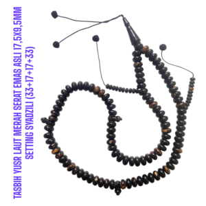 TASBIH YUSR LAUT MERAH SERAT EMAS ASLI 17,5X9,5MM SETTING SYADZILI (33+17+17+33)