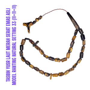 TASBIH YUSR LAUT MERAH SERAT EMAS ASLI MODEL RANTING NATURAL SETTING 33 (11+11+11)