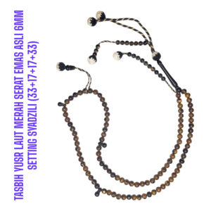 TASBIH YUSR LAUT MERAH SERAT EMAS ASLI 6MM SETTING SYADZILI (33+17+17+33)