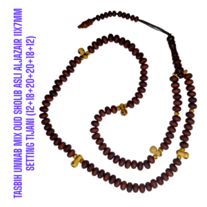 TASBIH KAYU UNNAB MIX OUD SHOLIB ASLI ALJAZAIR 11X7MMSETTING TIJANI (12+18+20+20+18+12)