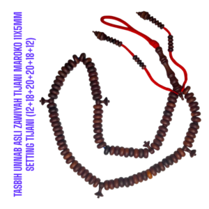 TASBIH KAYU UNNAB ASLI ZAWIYAH TIJANI MAROKO 11X5MM SETTING TIJANI (12+18+20+20+18+12)