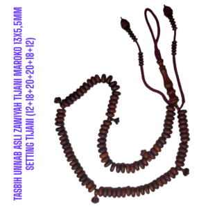 TASBIH KAYU UNNAB ASLI ZAWIYAH TIJANI MAROKO 13X5,5MM SETTING TIJANI (12+18+20+20+18+12)