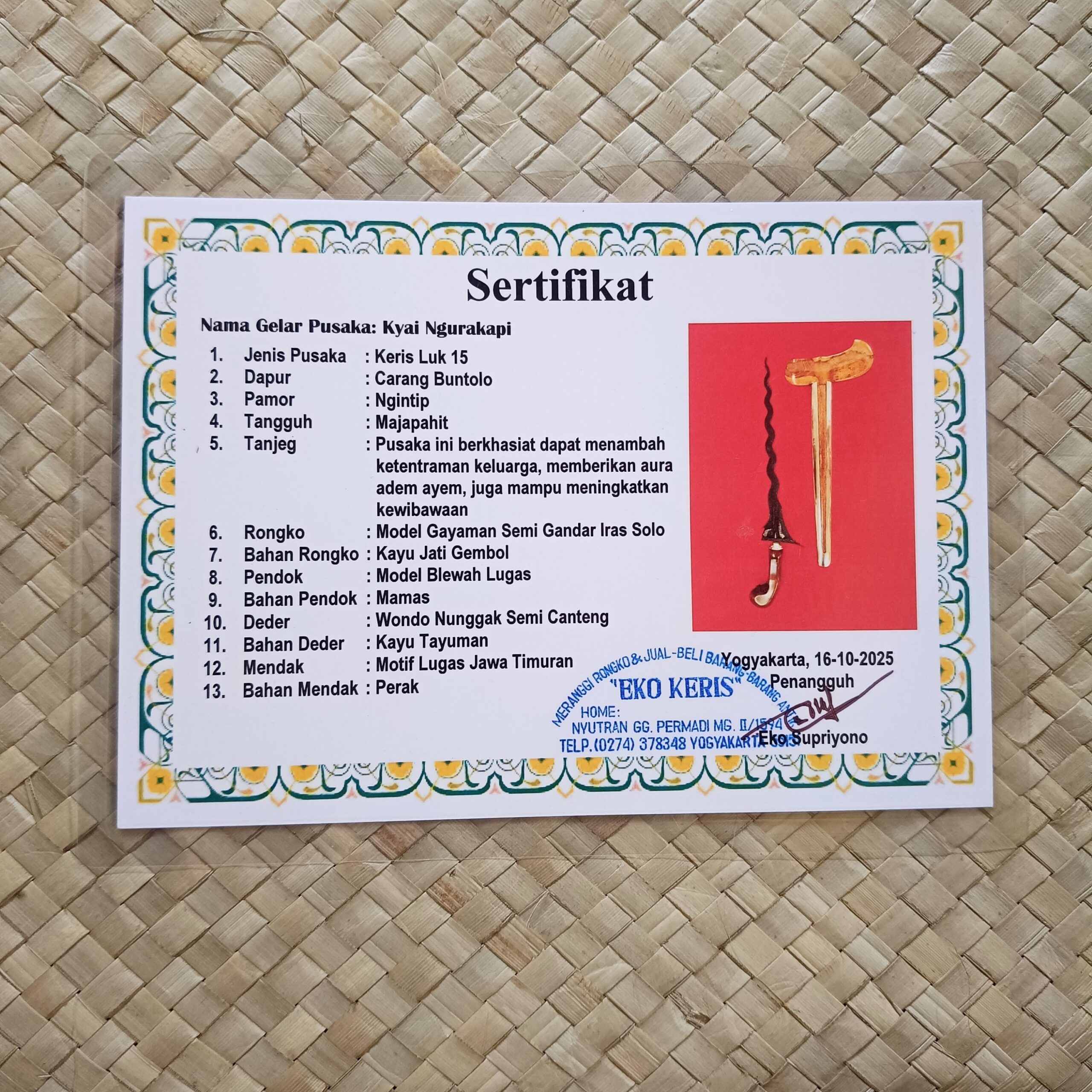 Keris Carang Buntolo (Carita Buntala) Luk 15 Pamor Ngintip (Ceprit) Tangguh Era Majapahit Warangka Gayaman Semi Gandar Iras Surakarta Jati Gembol Sangat Langka Bersertifikat - Gambar 4