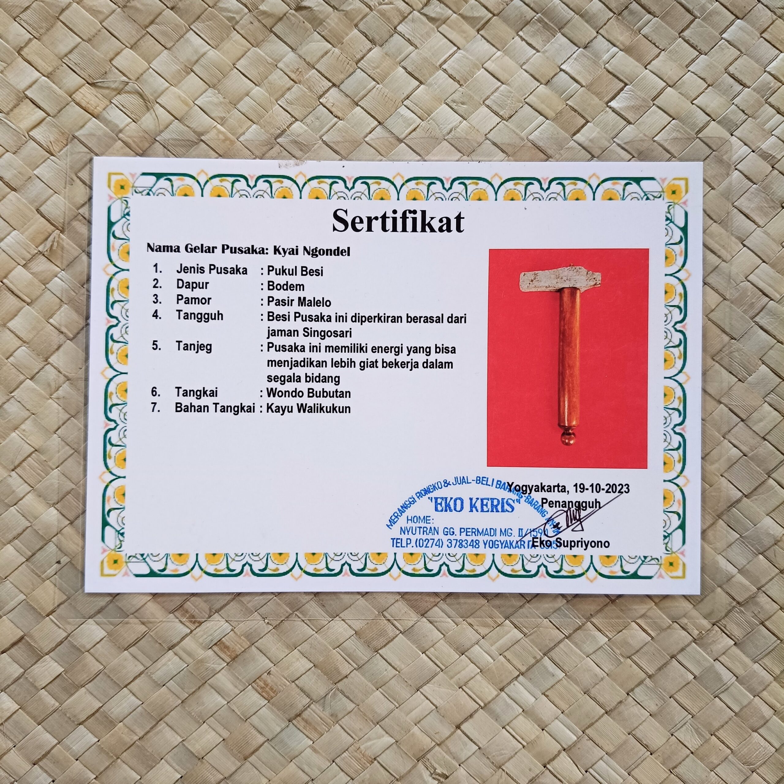 Artefak Palu Empu Temuan Kubur Pamor Pasir Malela Tangguh Era Singosari Landeyan Walikukun Sangat Langka Bersertifikat - Gambar 7